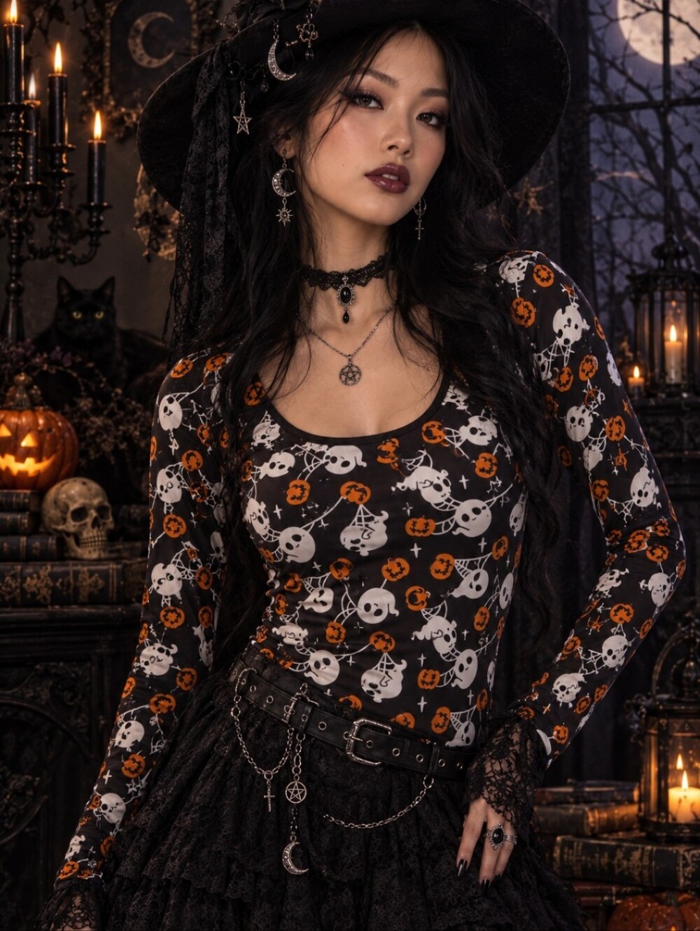 NWT Killstar Haunted Pumpkin Long Sleeve Oversized Halloween Cotton Top, XS